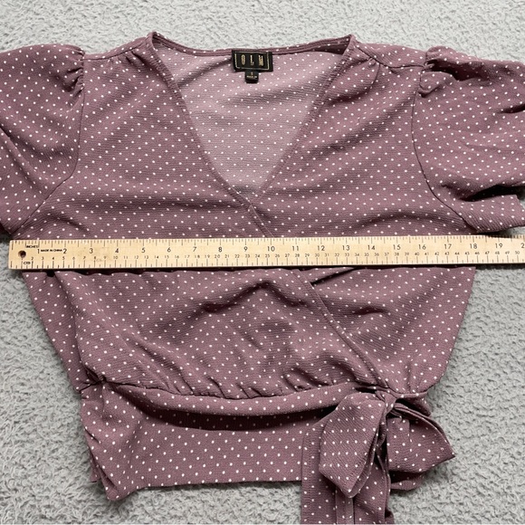 OLM Short Sleeve Top Womens Small Purple Polka Dot Flowy Flutter Sleeve Retro - Picture 8 of 9